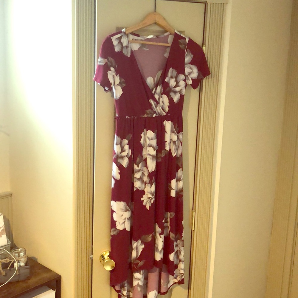 V-neck Floral Hi Low Dress